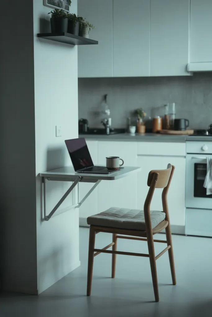 Foldable Wall Table in a Multifunctional Kitchen-Office Space