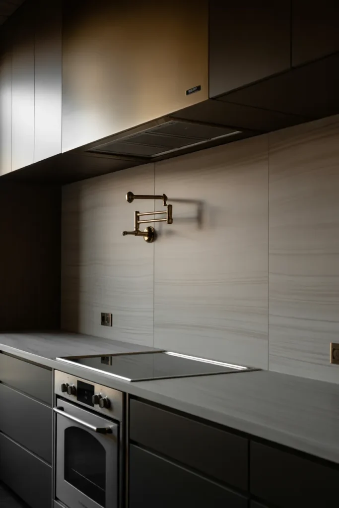 Full-Height Slab Backsplash in Porcelain