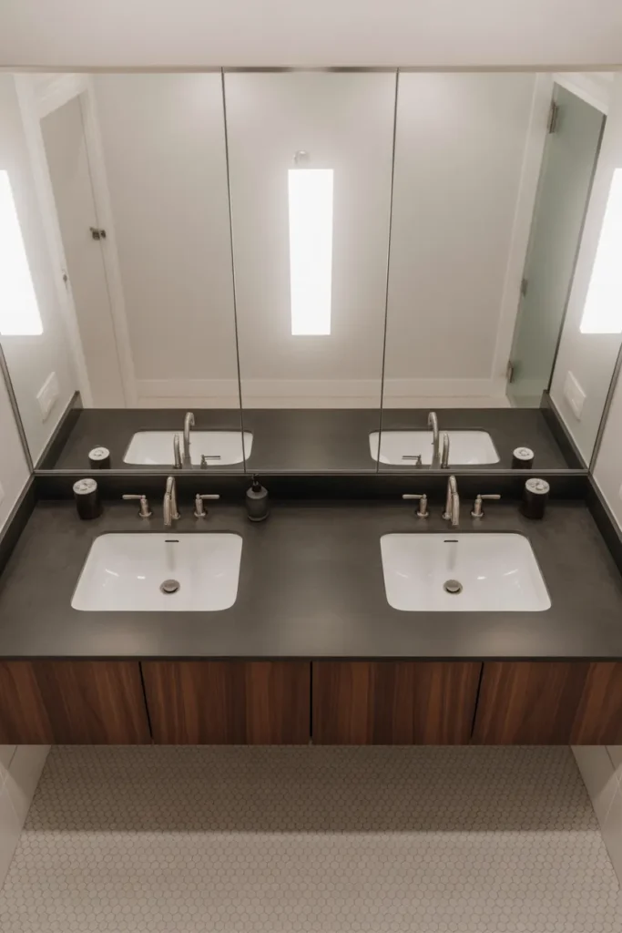 Full-Width Mirror That Spans the Entire Double Vanity Wall