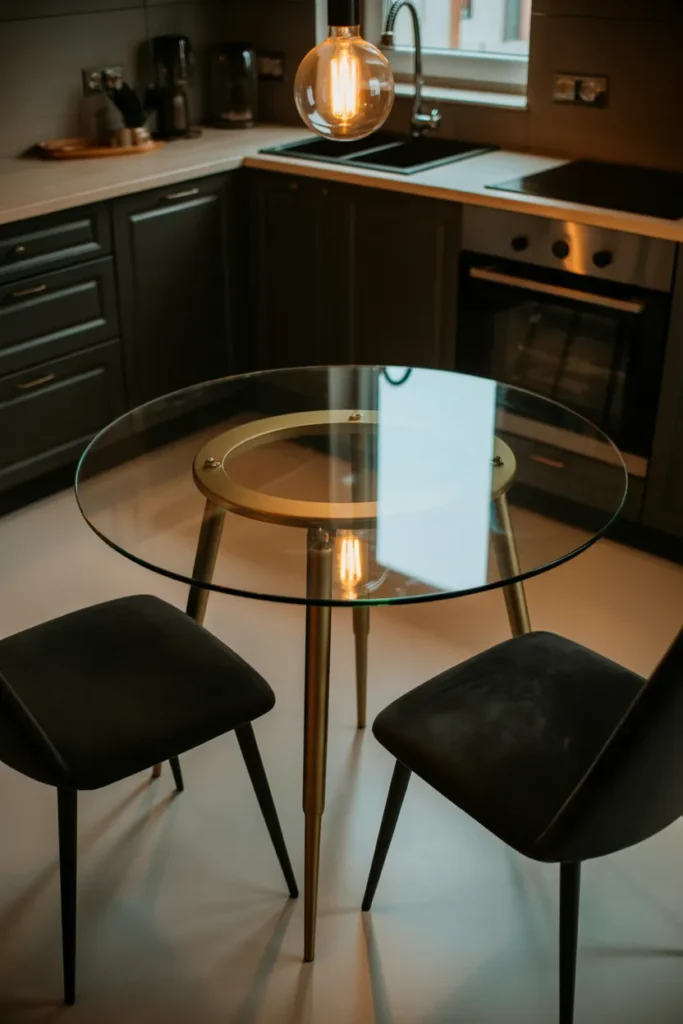 Glass-Top Table That Visually Expands a Dark or Narrow Kitchen