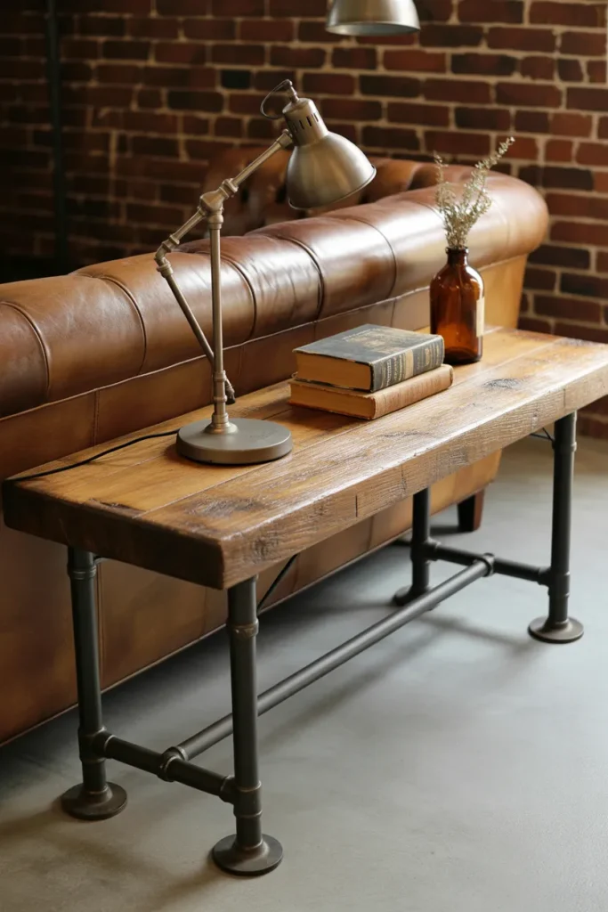 Industrial Reclaimed Wood Console With Pipe Legs