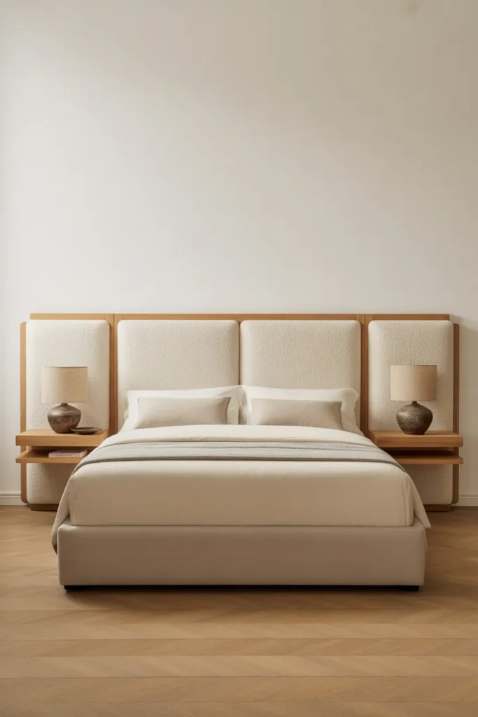 Integrated Bedside Shelving Built Into the Headboard Structure