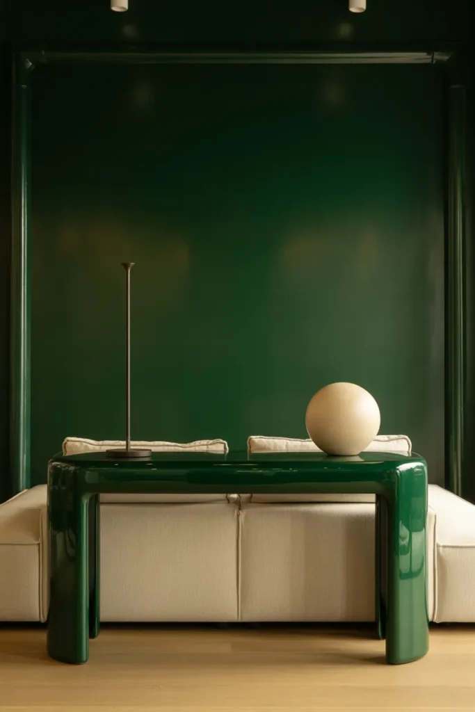 Lacquered High-Gloss Console in a Bold Saturated Color