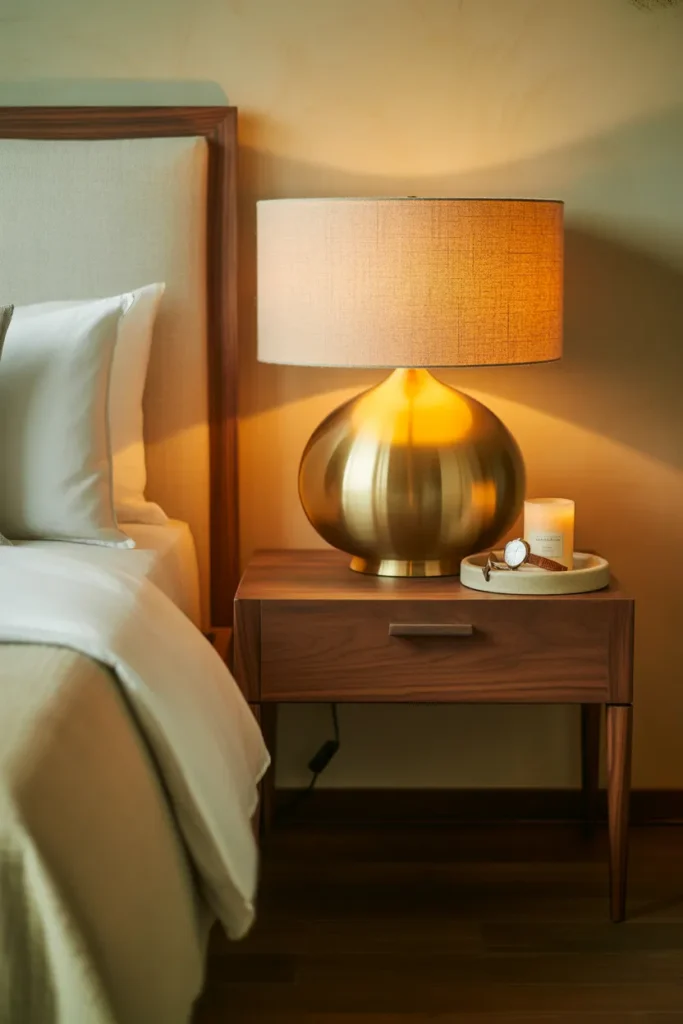 Matching Bedside Table Lamps With Linen or Drum Shades