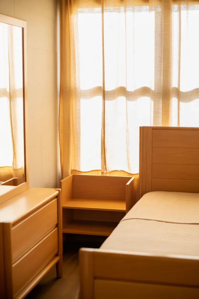 Natural wood bedroom set in light honey oak