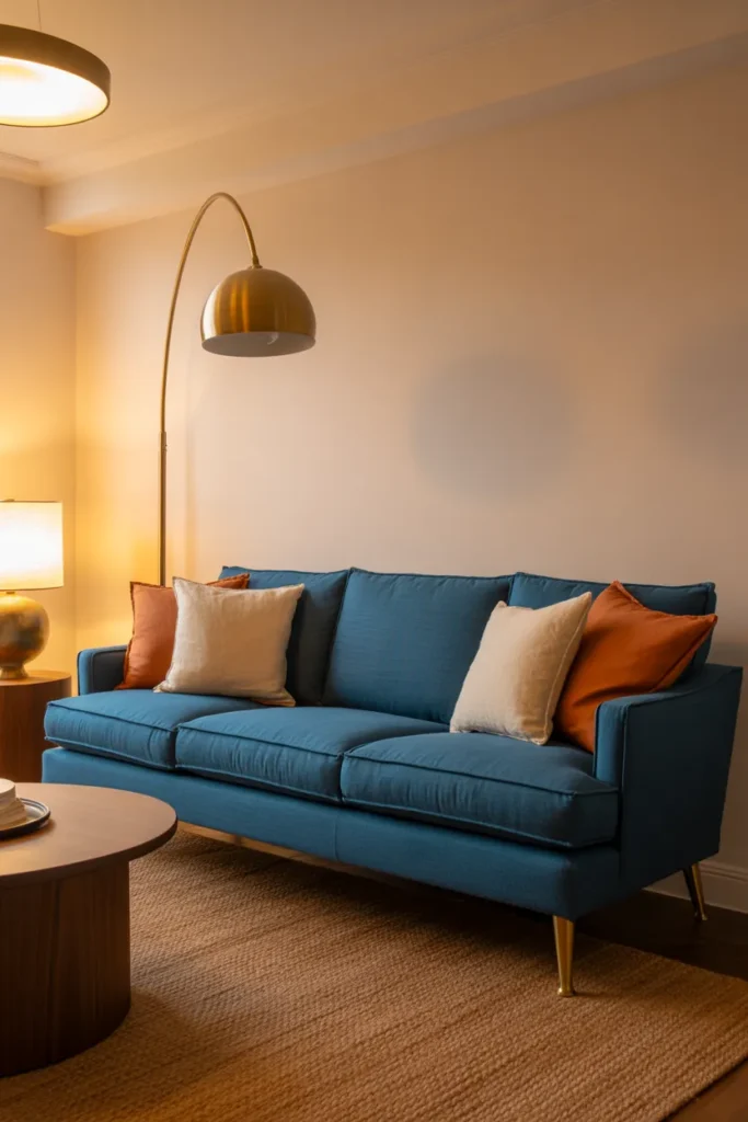 Navy Blue Sofa That Anchors a Living Room