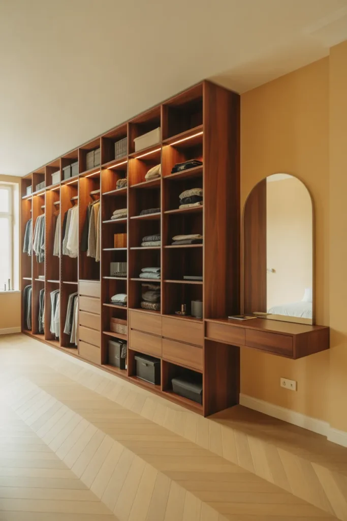Open Wardrobe With Integrated Dressing Area in a Large Master Bedroom