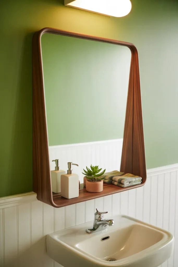 Oversized Rectangular Mirror With Integrated Shelf Below