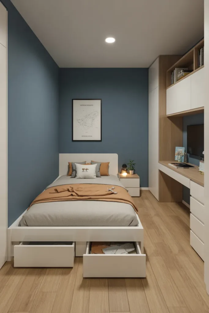 Platform Bed With Under-Bed Drawers to Eliminate the Need for a Dresser