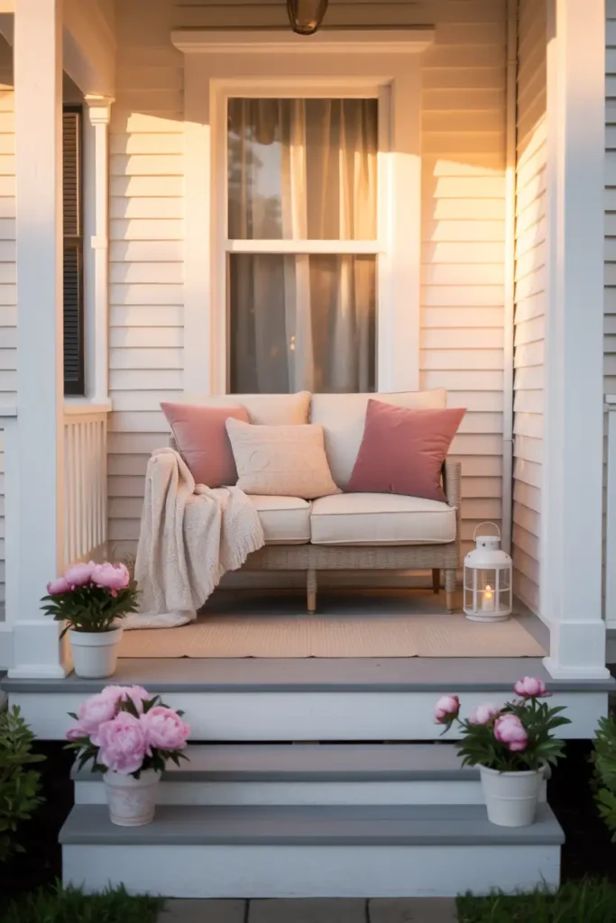 Porch Color Palette of Soft Whites, Warm Creams, and Dusty Roses