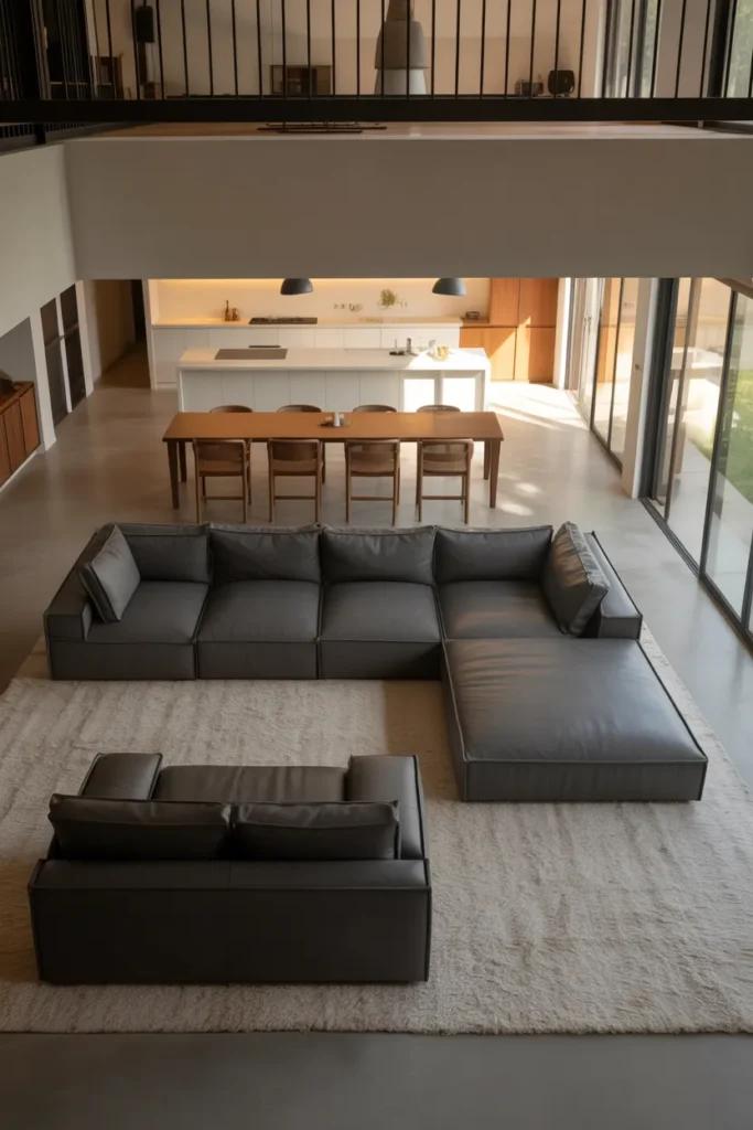Sectional Sofa Configuration That Adapts to Open-Plan Living
