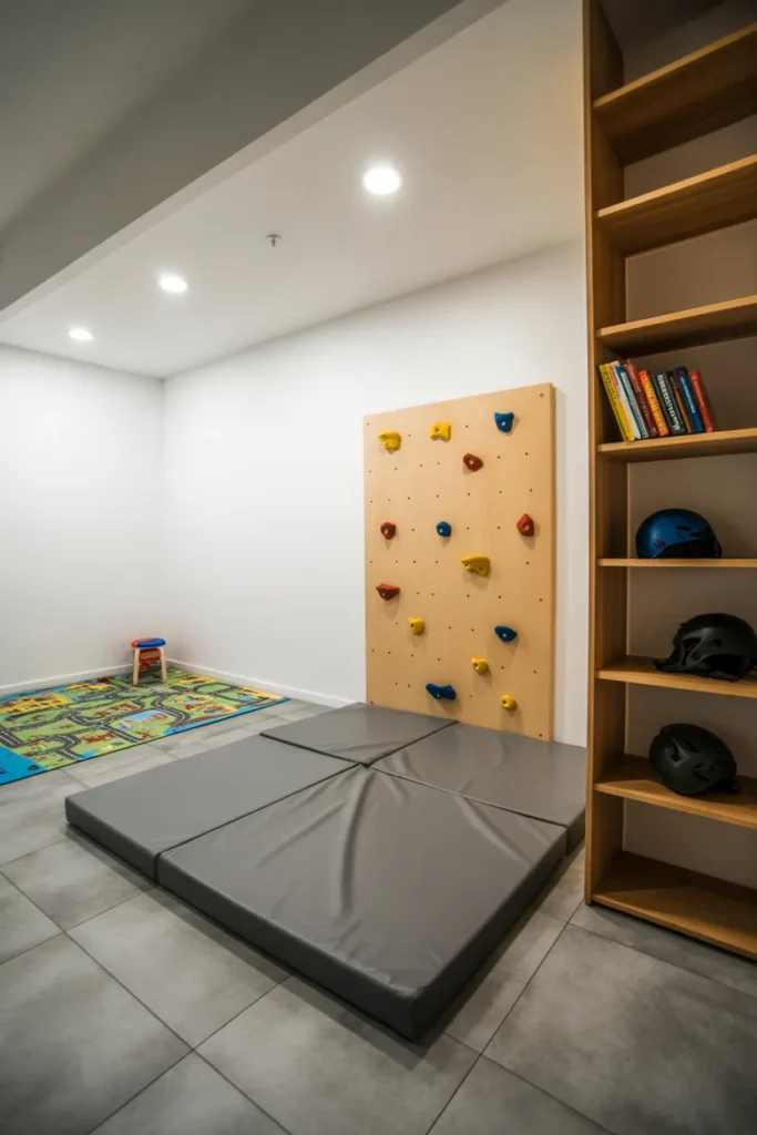 Small Indoor Climbing Wall or Balance Board Corner for Active Kids