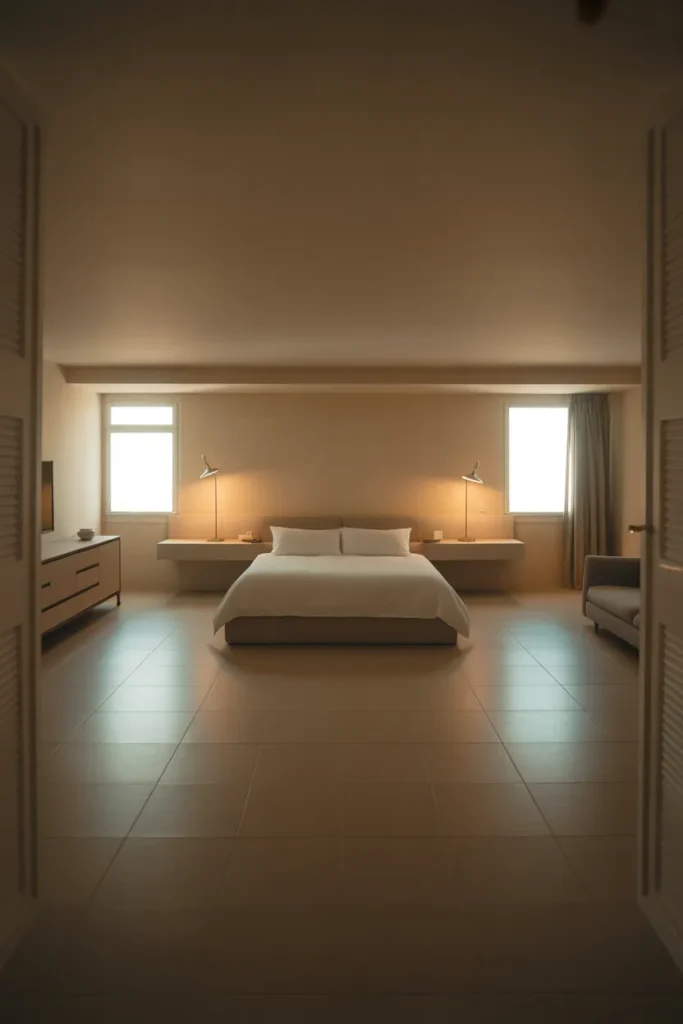 Spacious master bedroom using the floating arrangement