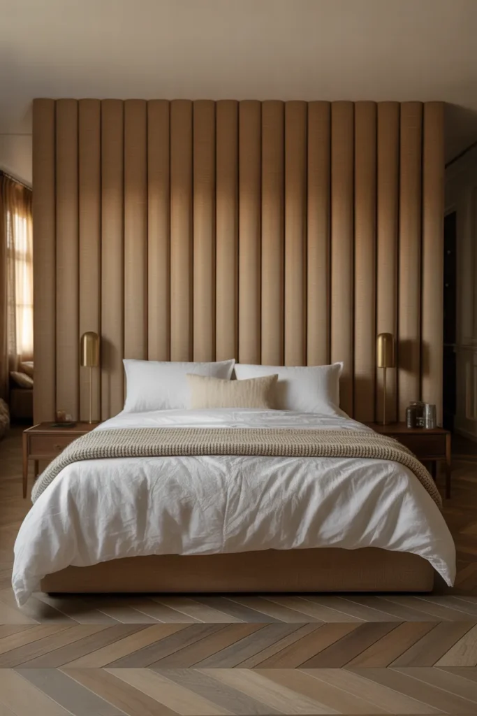 Tall Upholstered Headboard With Neutral Linen Fabric