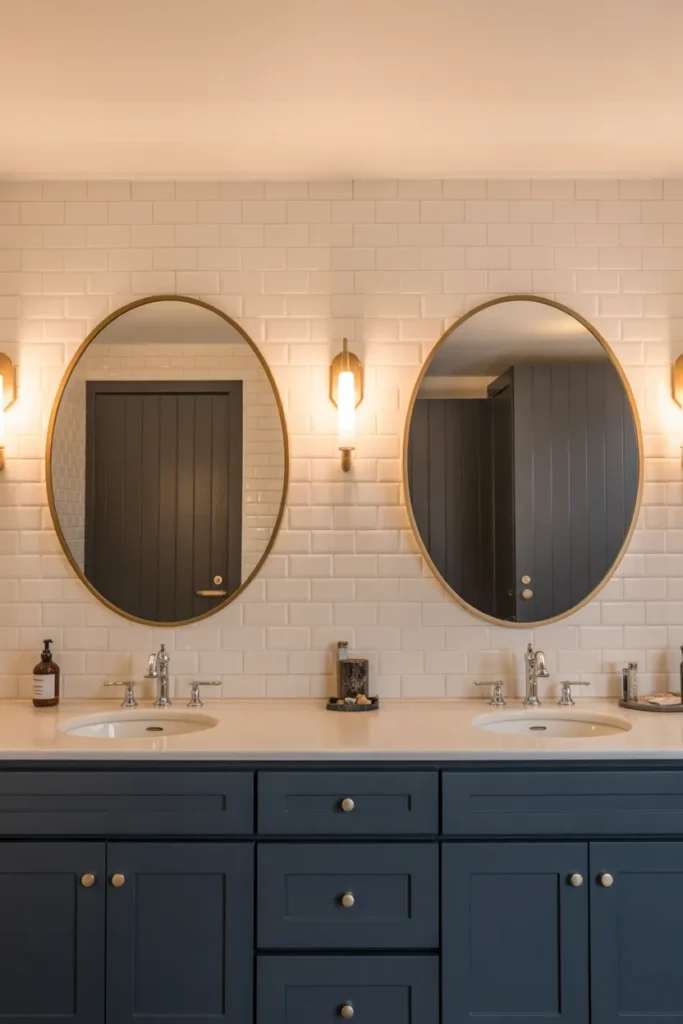 Two Side-by-Side Round Mirrors for a Modern Double Vanity