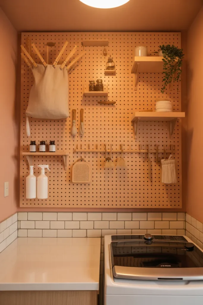 Vintage-Inspired Pegboard Wall With Hanging Accessories