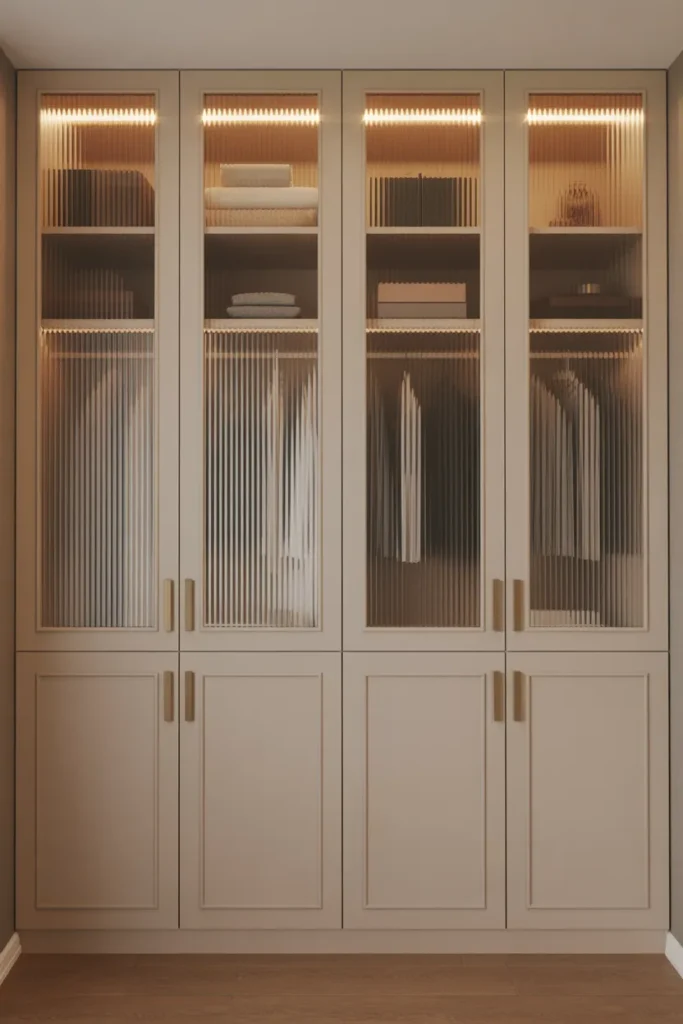 Wardrobe With Glass Front Panels on Upper Sections for Visual Lightness