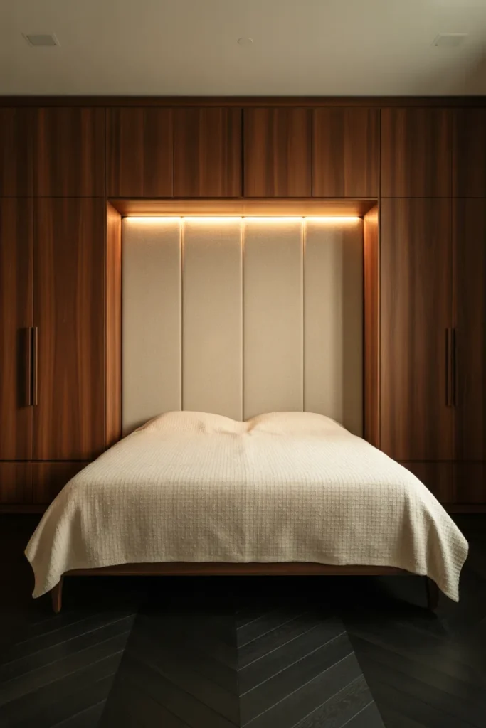 Wardrobe With Integrated Bedhead Panel for a Seamless Bedroom Wall