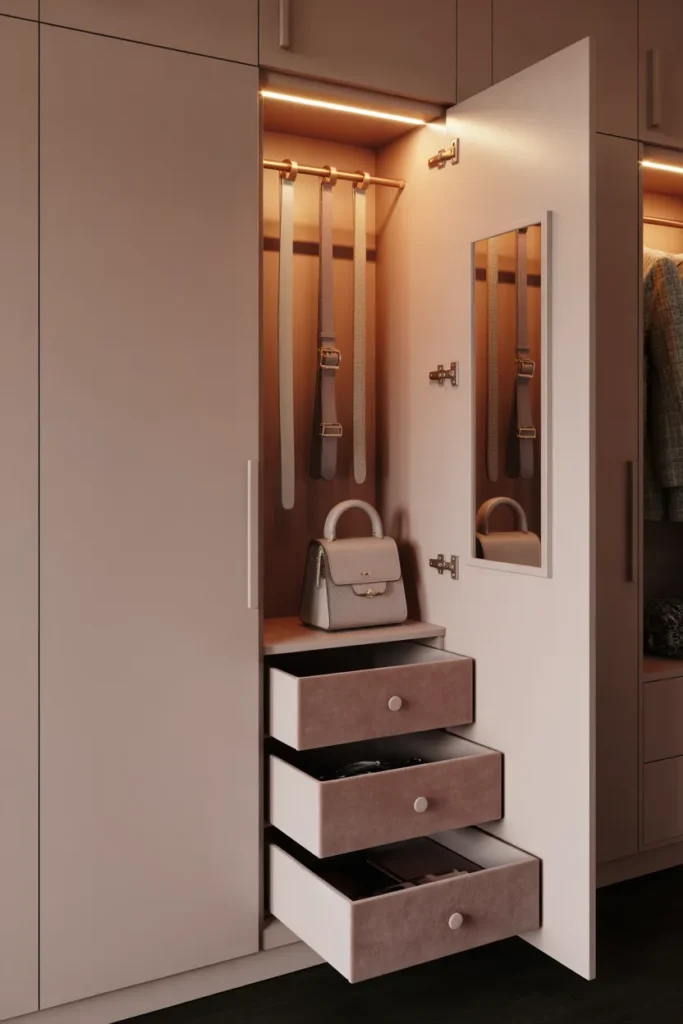 Wardrobe With a Dedicated Accessory and Jewelry Organization Zone