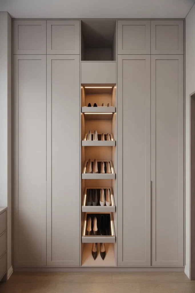 Wardrobe With a Dedicated Shoe Display Section That Functions as Decor