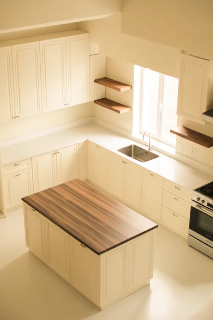 Warm Walnut Accents in an Otherwise All-White Kitchen