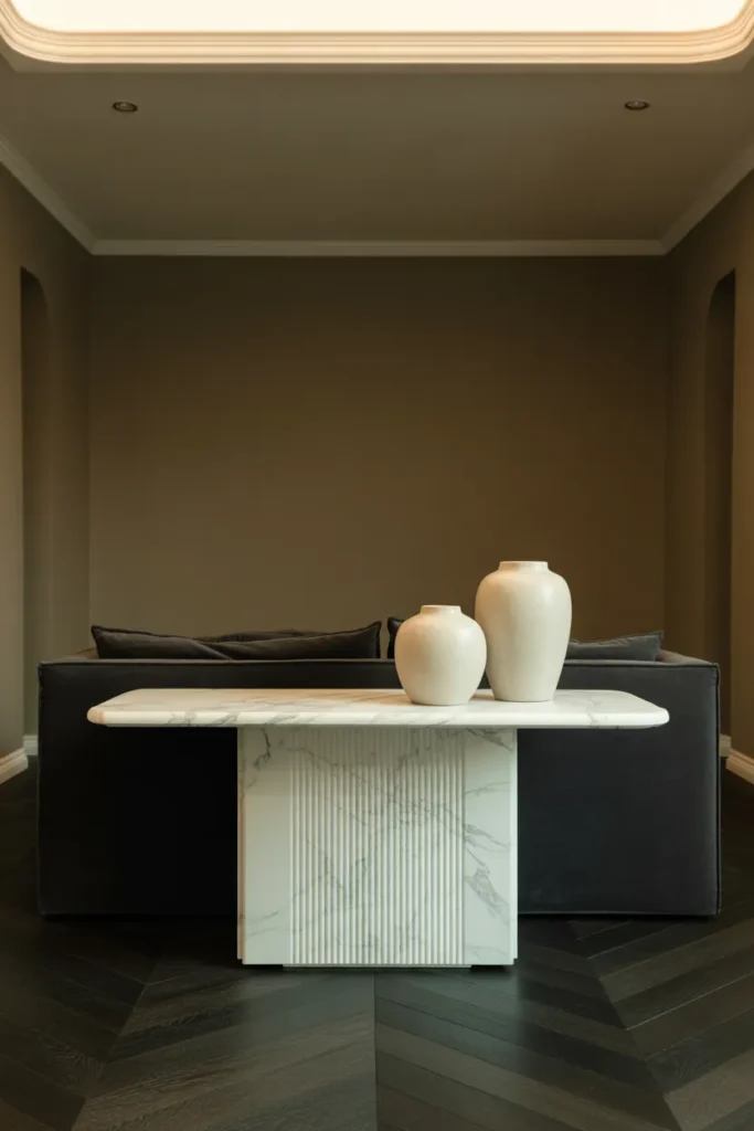 Waterfall Edge Marble Console for a Luxury Living Room