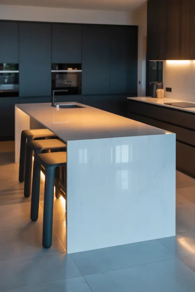 Waterfall Island Extension That Replaces the Dining Table Entirely