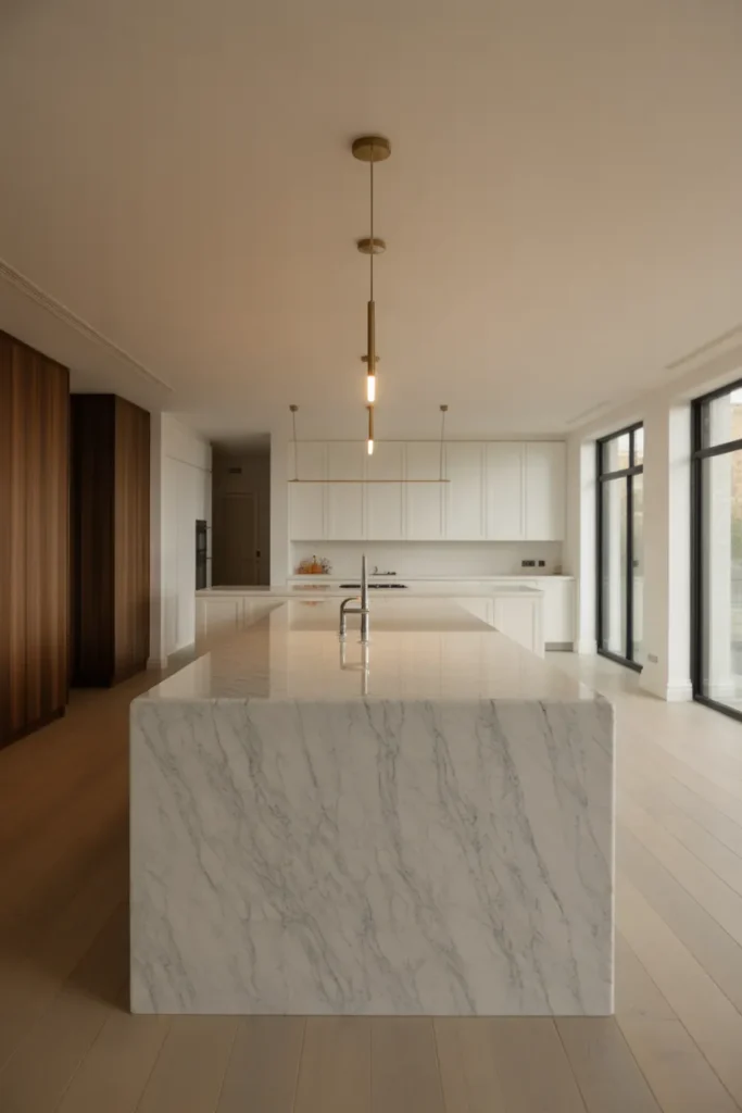 Waterfall Island in Honed Marble