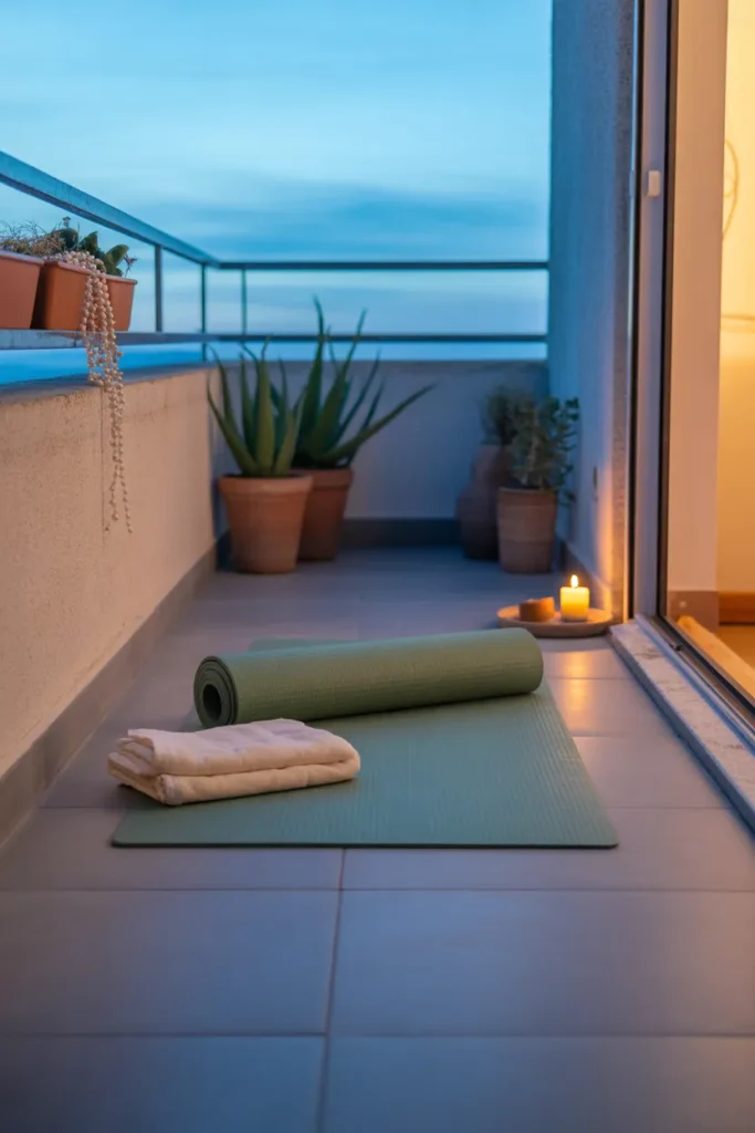 Wellness Corner With a Yoga Mat Space and Calming Greenery