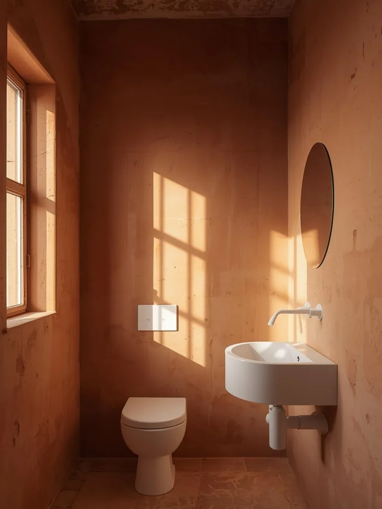 a bathroom with a limewash painted