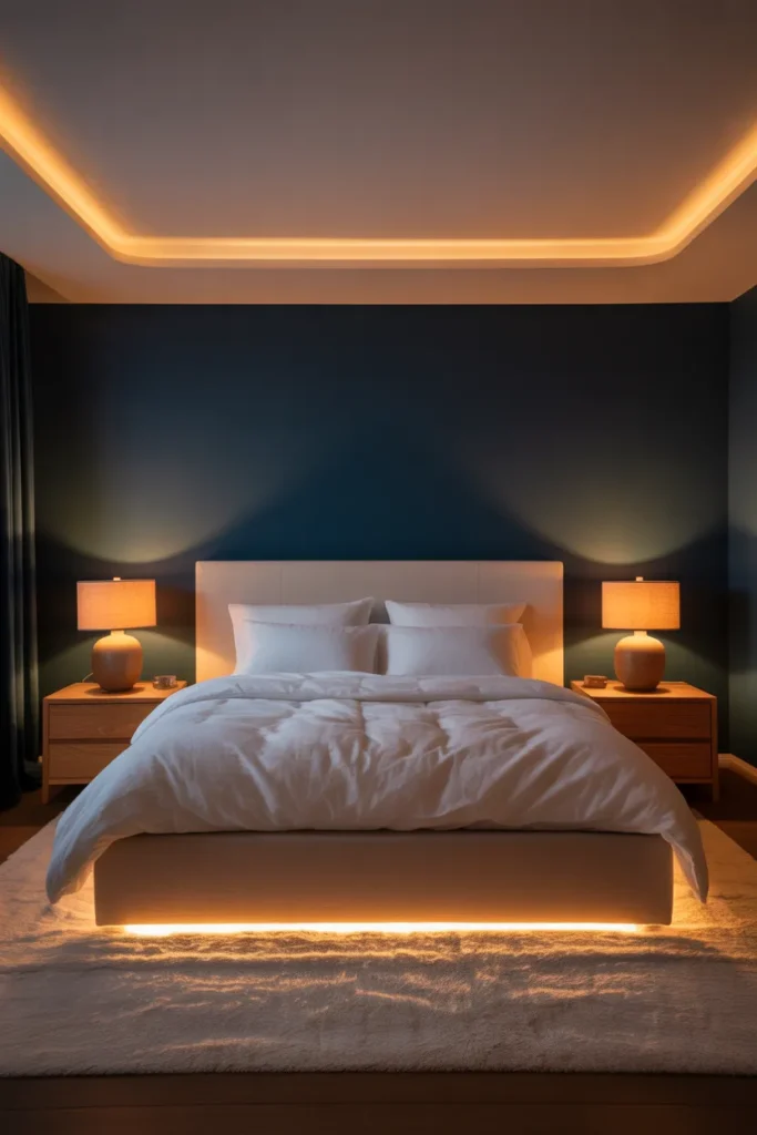 a cozy bedroom at evening