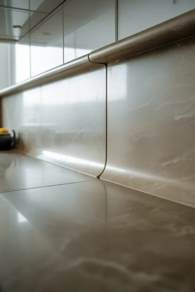 a kitchen countertop-to-backsplash transition