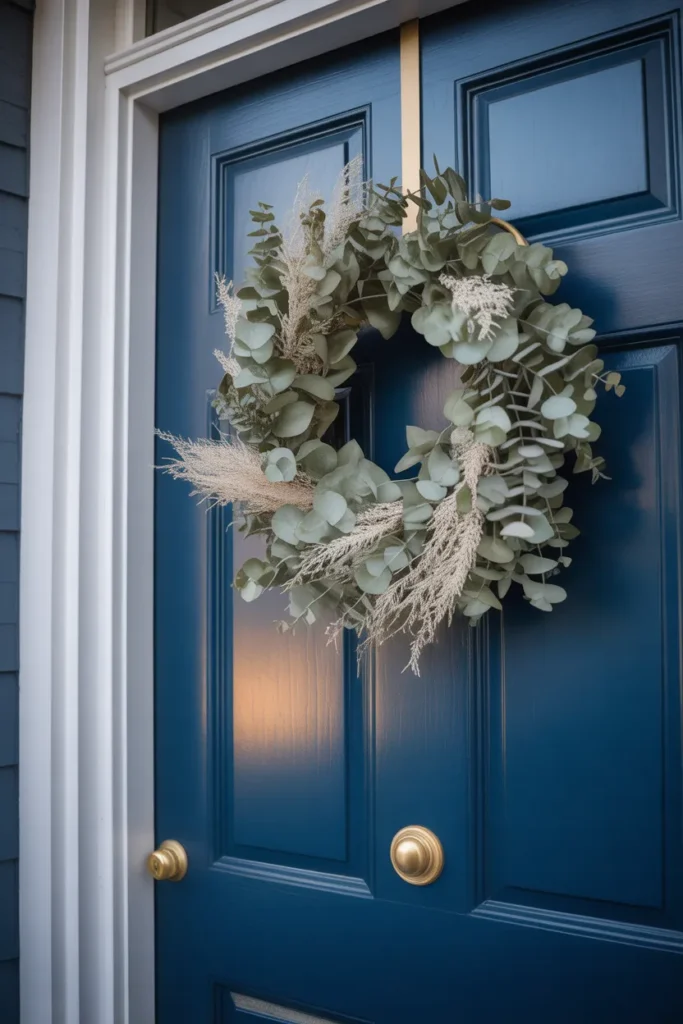 a large preserved eucalyptus and dried white cotton wreath