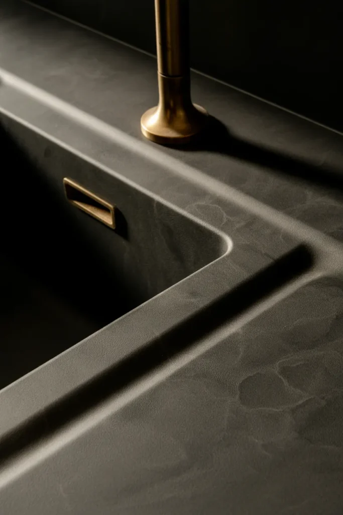 a leathered black granite countertop surface