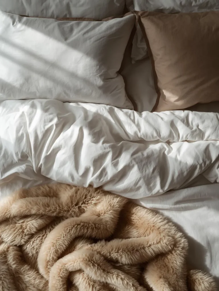 a luxurious layered bed with crisp white sheets