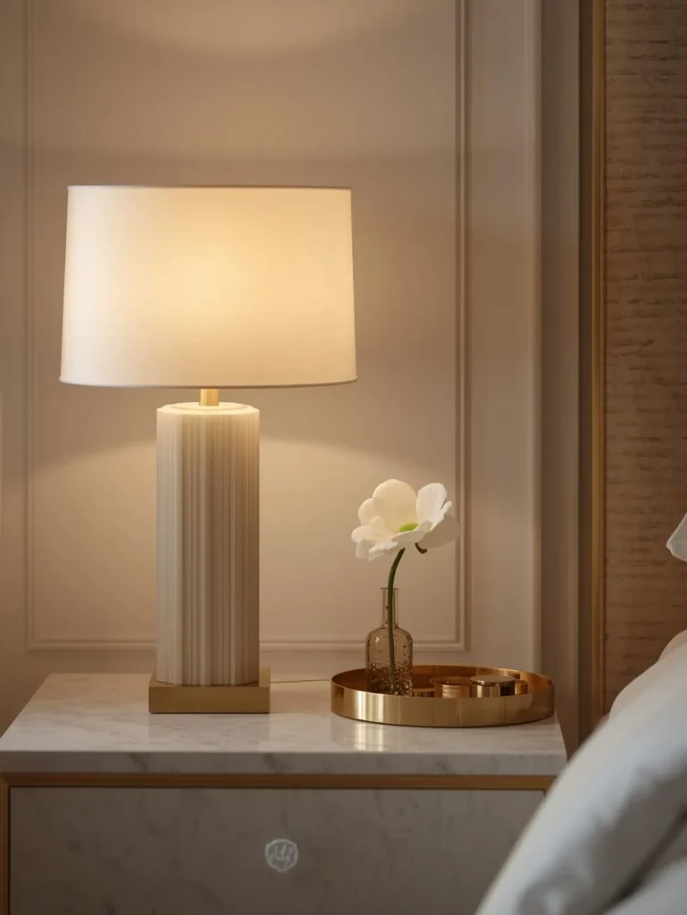 a marble and gold bedside table
