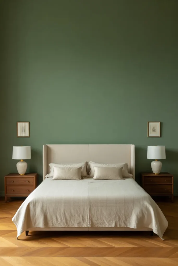 a master bedroom with perfect bilateral symmetry