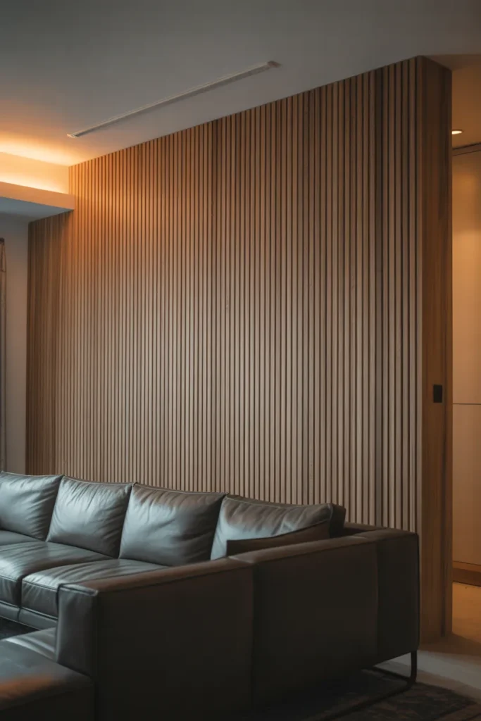 a modern living room featuring a full-height fluted