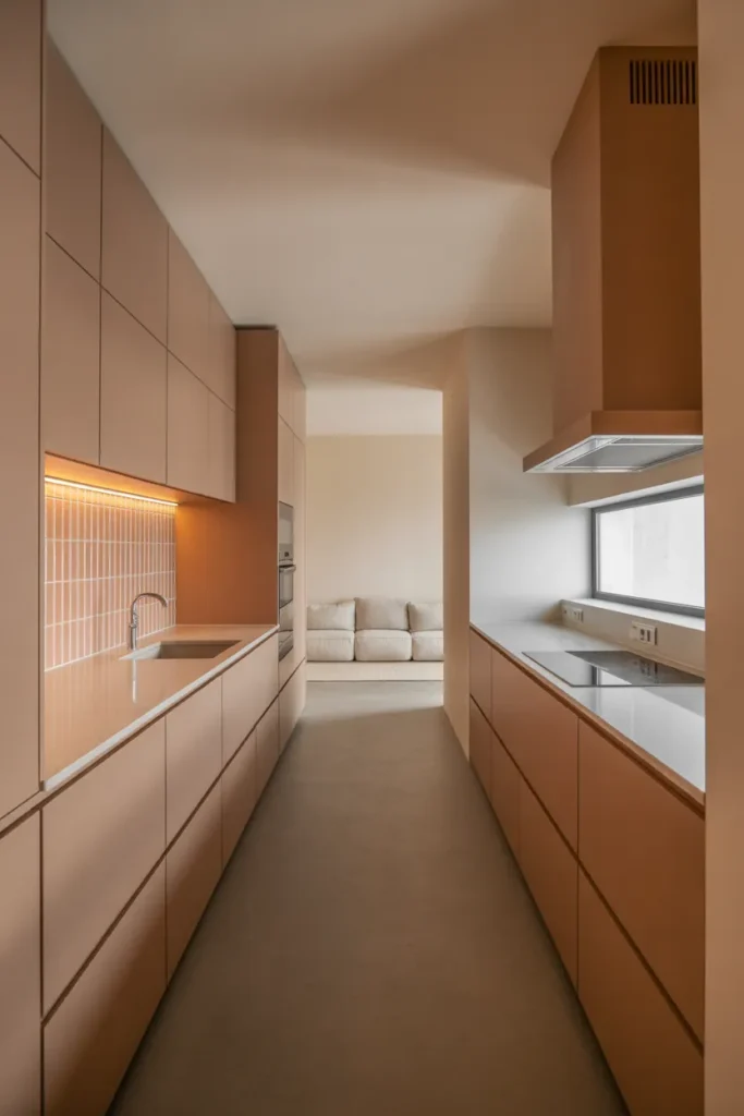 a parallel walkthrough kitchen