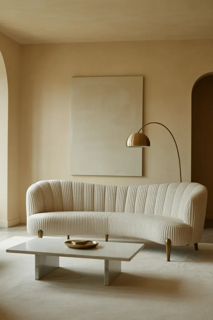 a sculptural fluted ivory wool-blend sofa