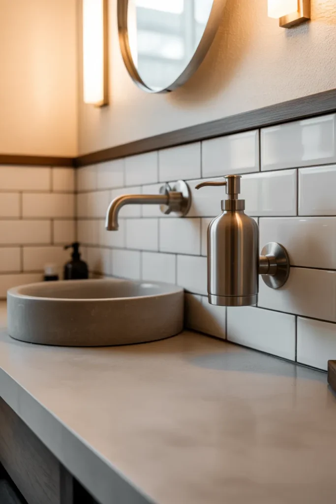 a sleek bathroom vanity wall showing a brushed nickel wall