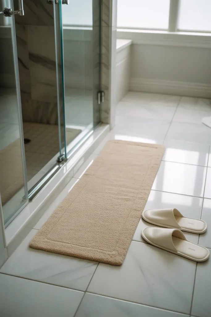 a slim rectangular natural diatomaceous earth bath mat