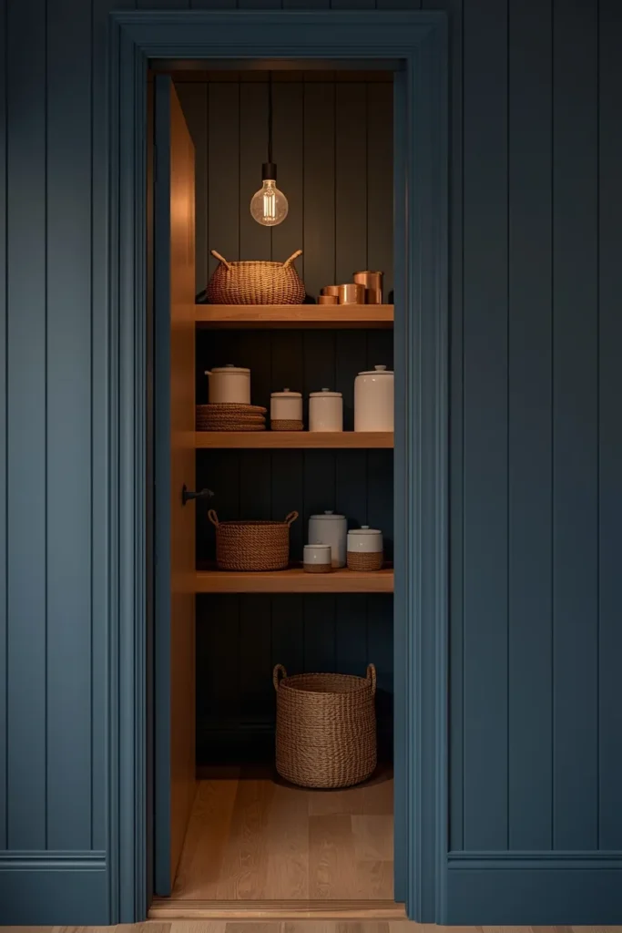 a small diagonal-entry walk-in pantry