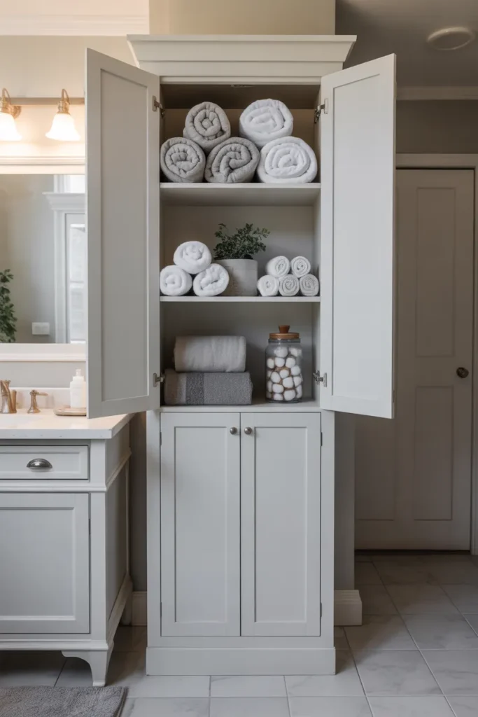 a tall floor-to-ceiling white shaker
