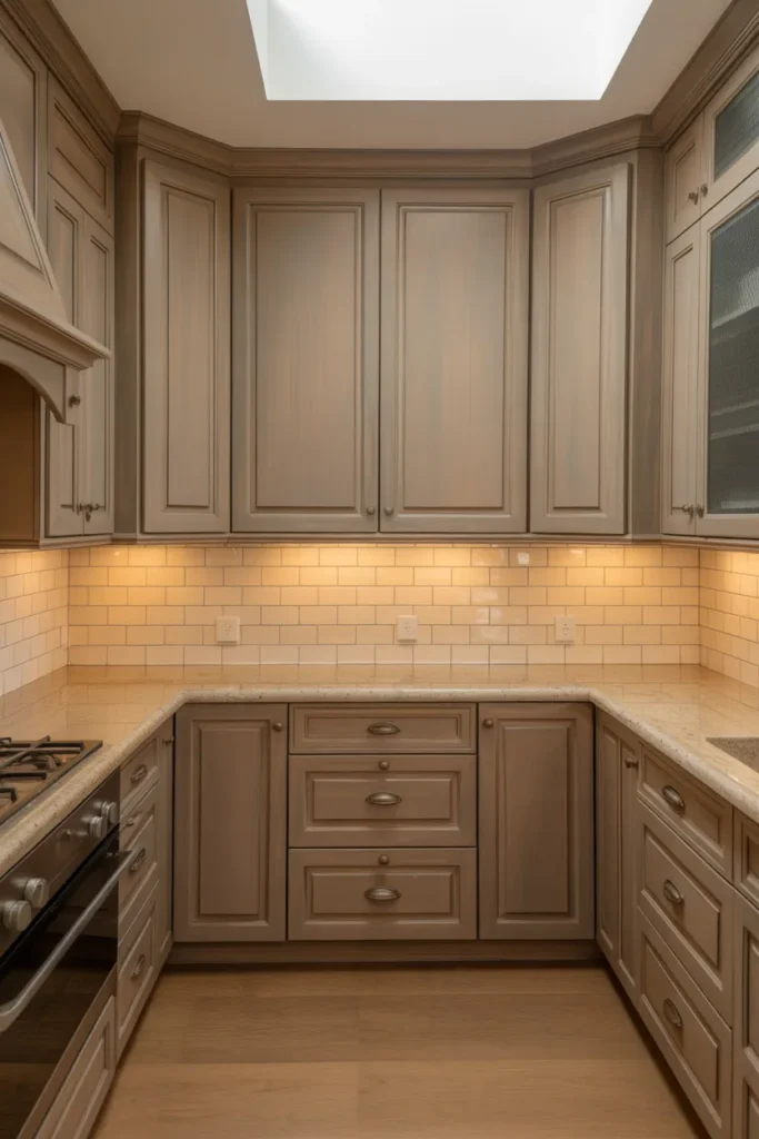 a transitional U-shaped kitchen