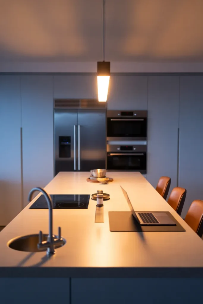 a very long kitchen island