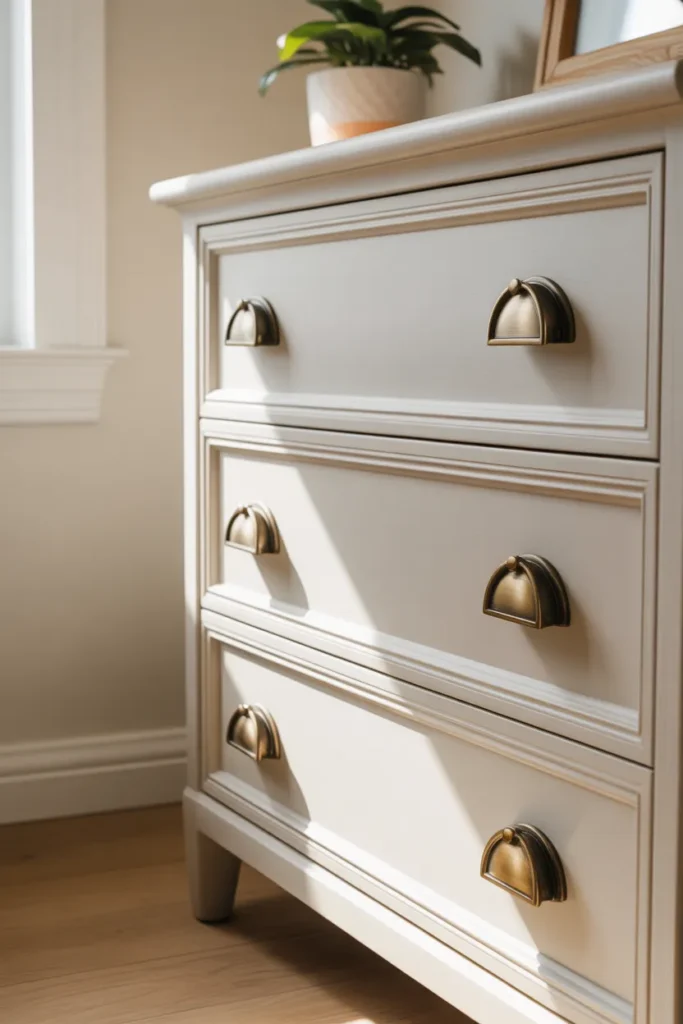 a white painted three-drawer dresser