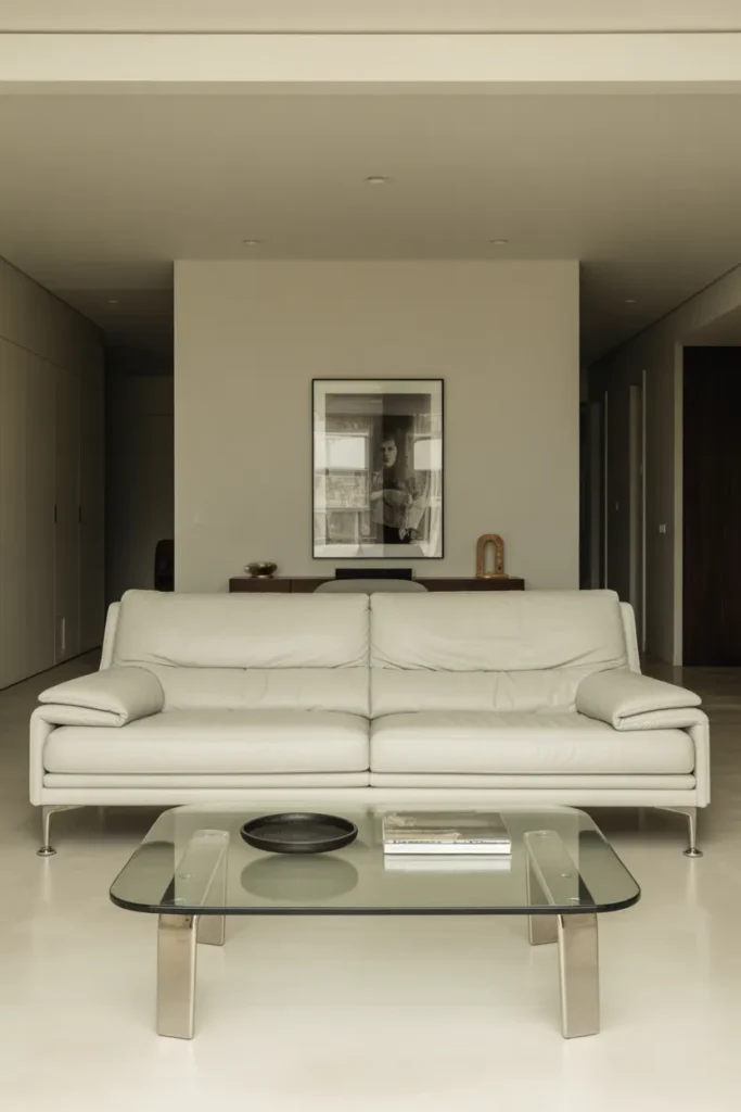 a white semi-aniline leather sofa