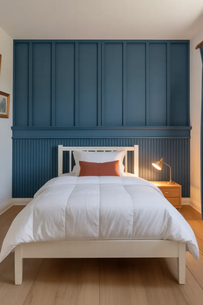 accent wall painted in deep navy blue