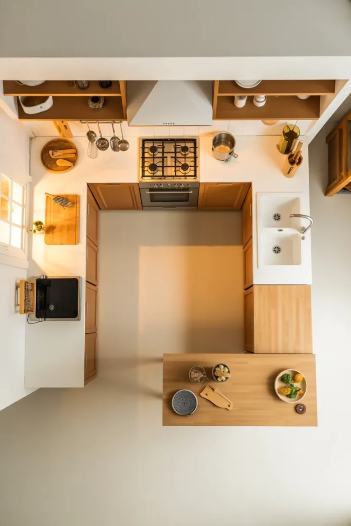 an L-shaped kitchen with a central island